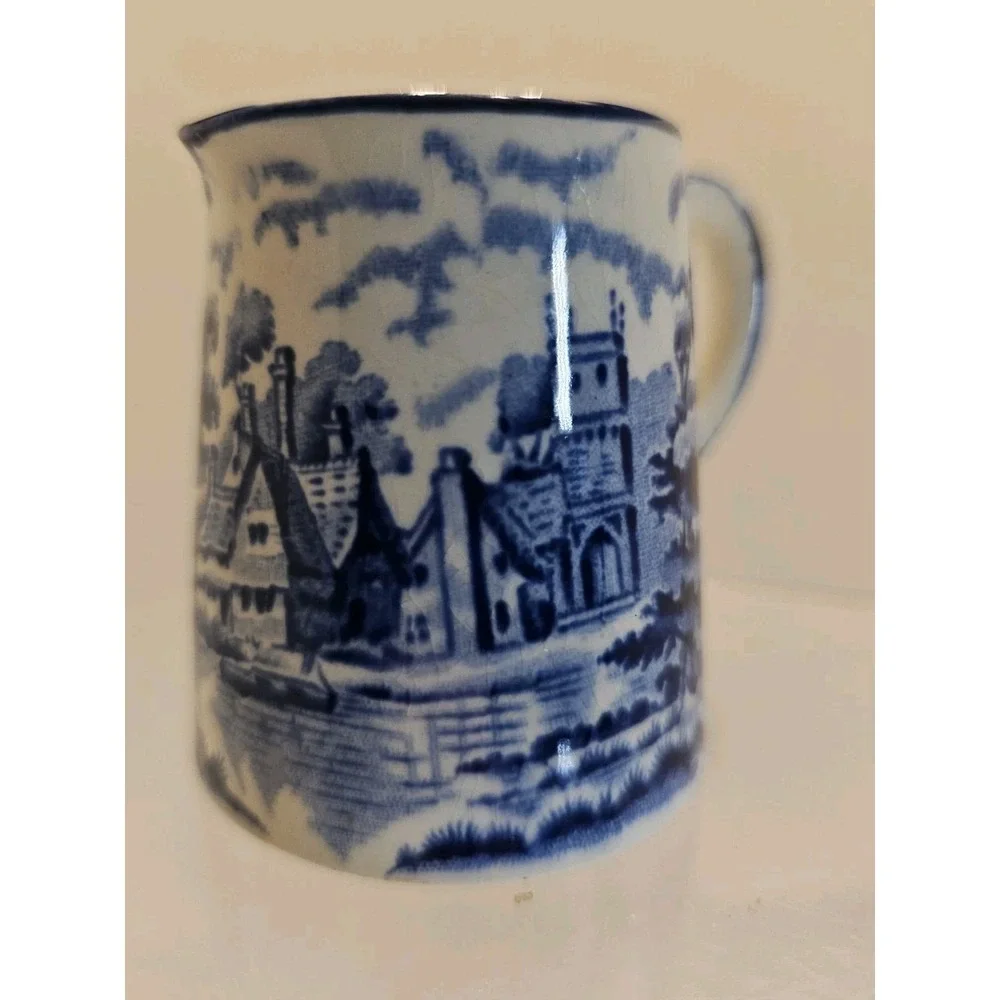 Woods Burslem England Seaforth Woods Ware Blue White Mini Washstand  Set Vintage